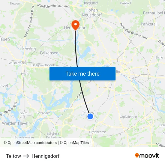 Teltow to Hennigsdorf map