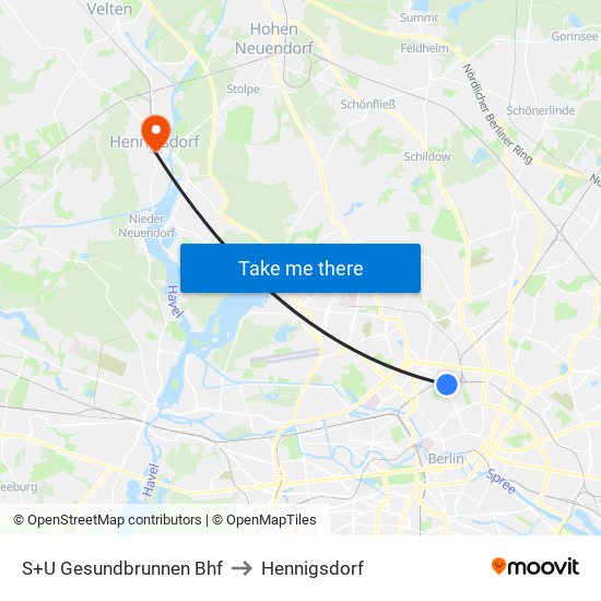 S+U Gesundbrunnen Bhf to Hennigsdorf map