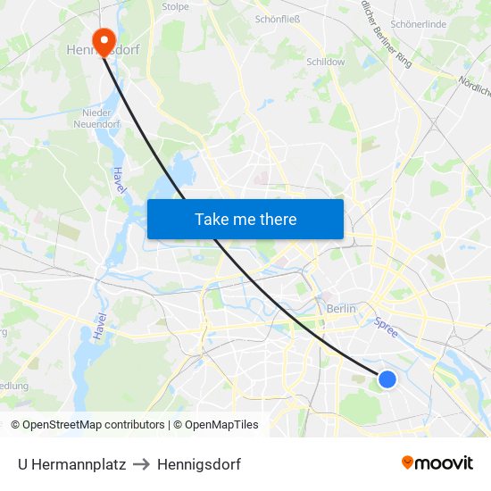 U Hermannplatz to Hennigsdorf map