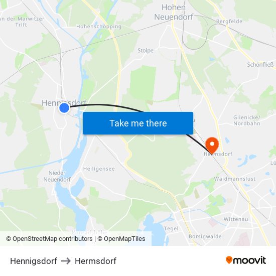 Hennigsdorf to Hermsdorf map