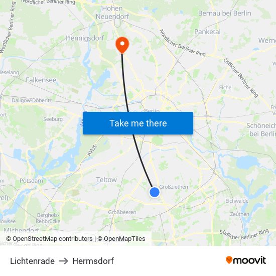 Lichtenrade to Hermsdorf map