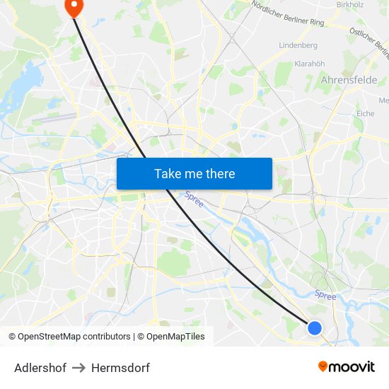 Adlershof to Hermsdorf map