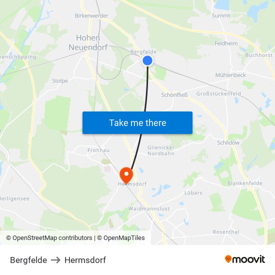 Bergfelde to Hermsdorf map