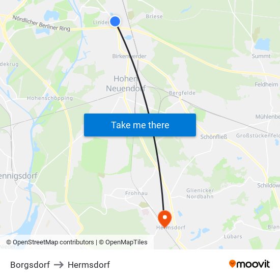 Borgsdorf to Hermsdorf map