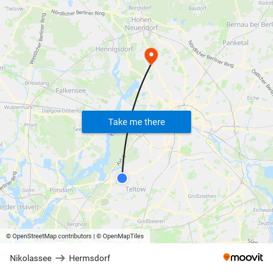 Nikolassee to Hermsdorf map