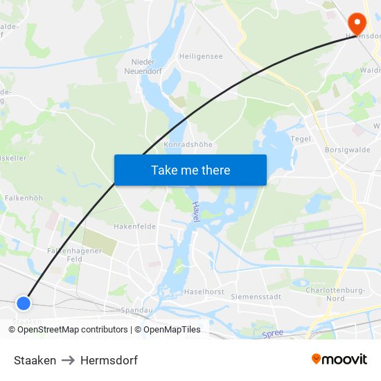 Staaken to Hermsdorf map