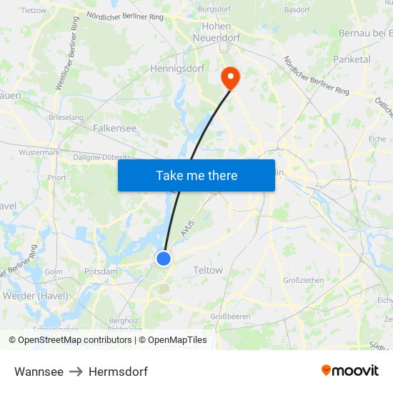 Wannsee to Hermsdorf map