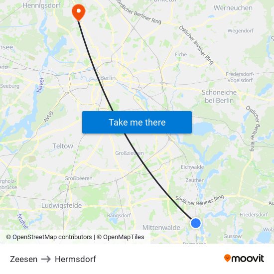 Zeesen to Hermsdorf map