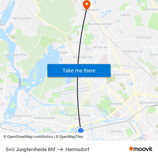 S+U Jungfernheide Bhf to Hermsdorf map