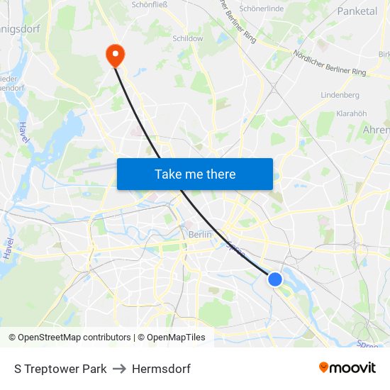 S Treptower Park to Hermsdorf map