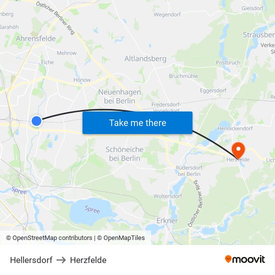 Hellersdorf to Herzfelde map