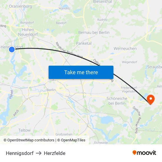Hennigsdorf to Herzfelde map