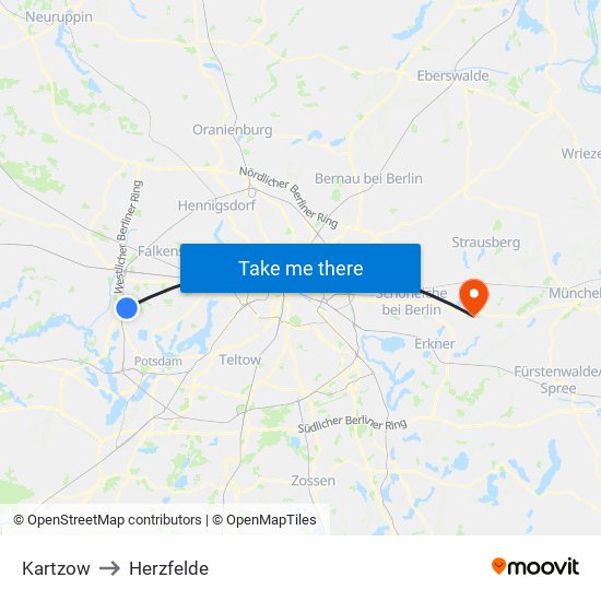 Kartzow to Herzfelde map