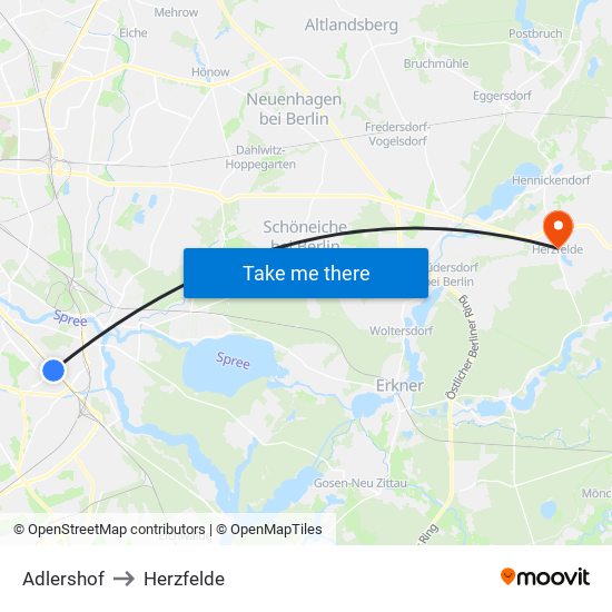 Adlershof to Herzfelde map