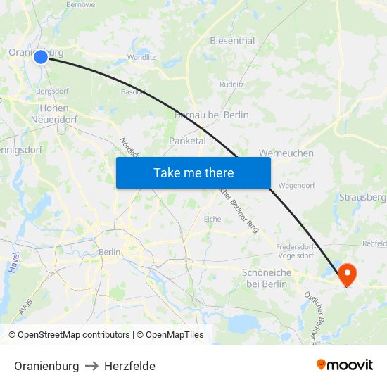 Oranienburg to Herzfelde map