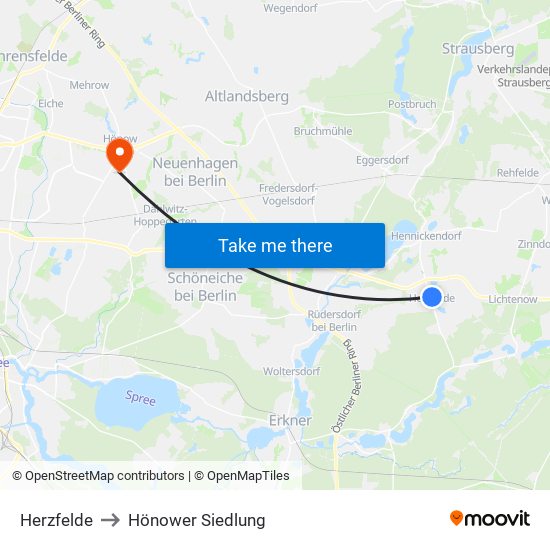 Herzfelde to Hönower Siedlung map