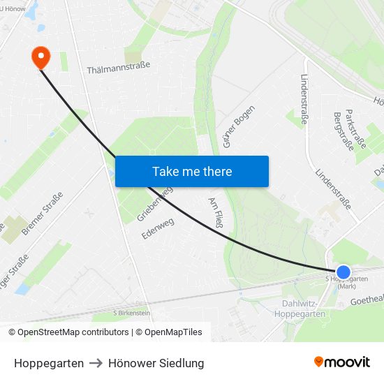 Hoppegarten to Hönower Siedlung map