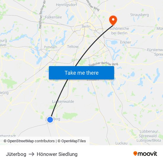 Jüterbog to Hönower Siedlung map