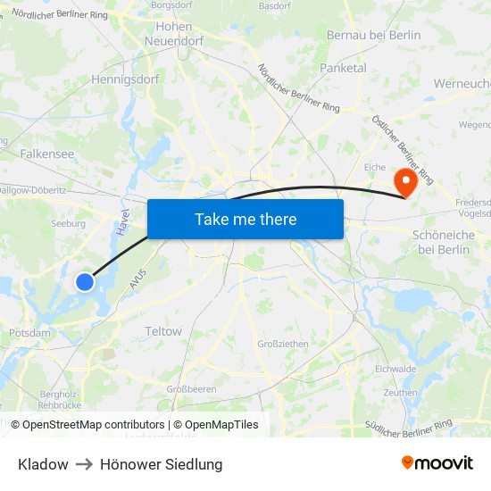 Kladow to Hönower Siedlung map