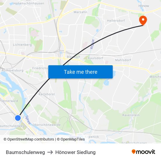 Baumschulenweg to Hönower Siedlung map