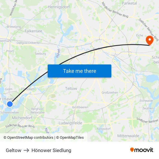 Geltow to Hönower Siedlung map