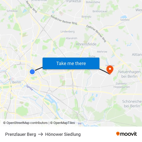 Prenzlauer Berg to Hönower Siedlung map