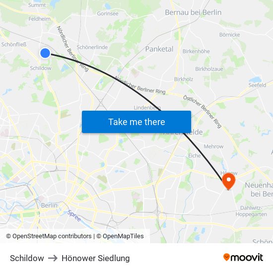 Schildow to Hönower Siedlung map