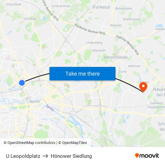 U Leopoldplatz to Hönower Siedlung map