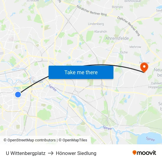 U Wittenbergplatz to Hönower Siedlung map