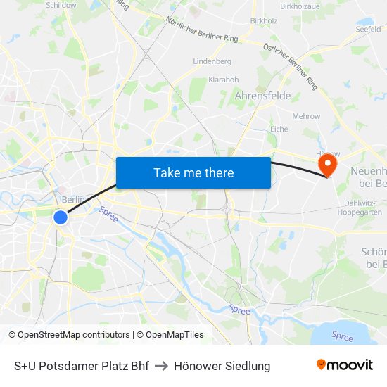 S+U Potsdamer Platz Bhf to Hönower Siedlung map