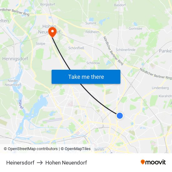 Heinersdorf to Hohen Neuendorf map