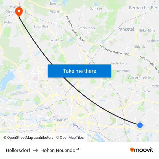 Hellersdorf to Hohen Neuendorf map