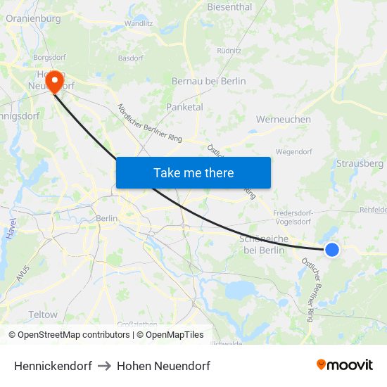 Hennickendorf to Hohen Neuendorf map
