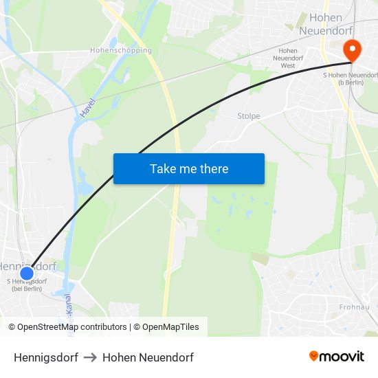 Hennigsdorf to Hohen Neuendorf map