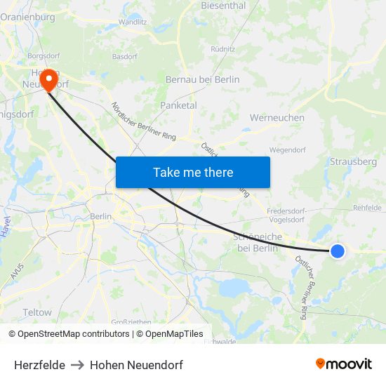 Herzfelde to Hohen Neuendorf map