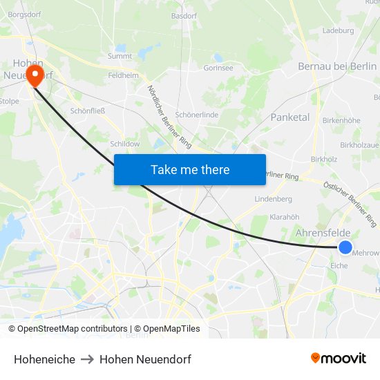 Hoheneiche to Hohen Neuendorf map