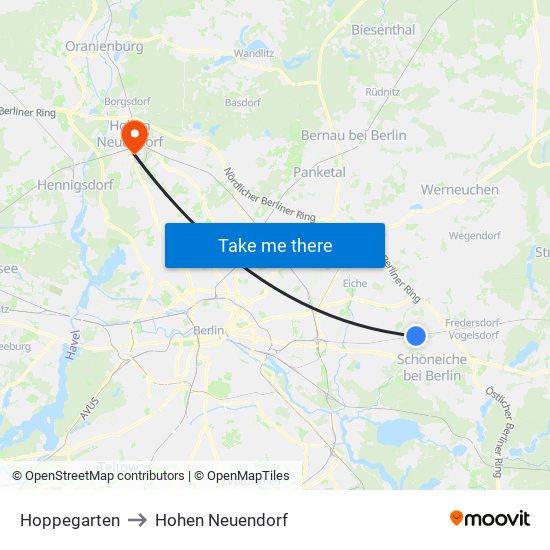 Hoppegarten to Hohen Neuendorf map