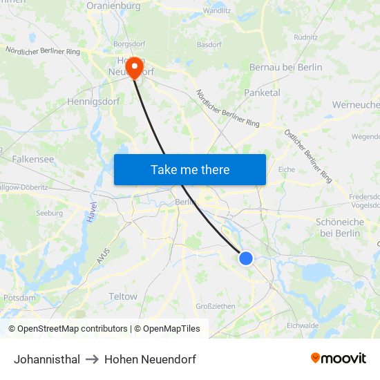 Johannisthal to Hohen Neuendorf map