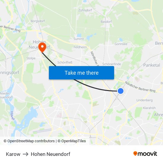 Karow to Hohen Neuendorf map