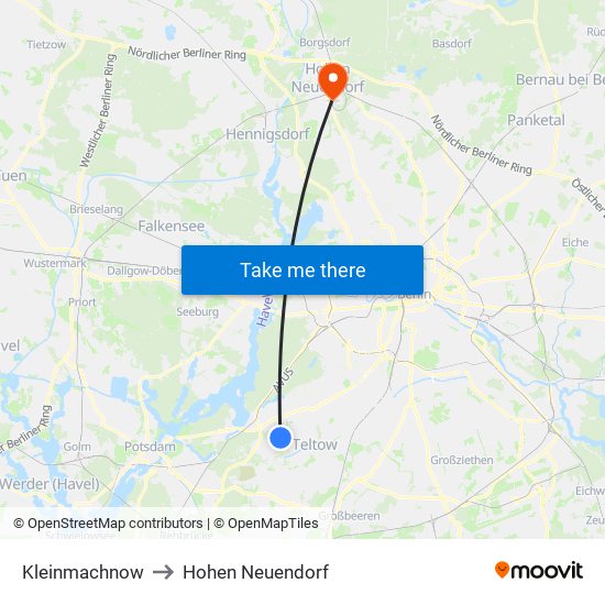 Kleinmachnow to Hohen Neuendorf map