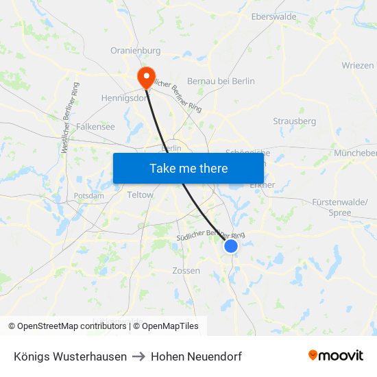 Königs Wusterhausen to Hohen Neuendorf map