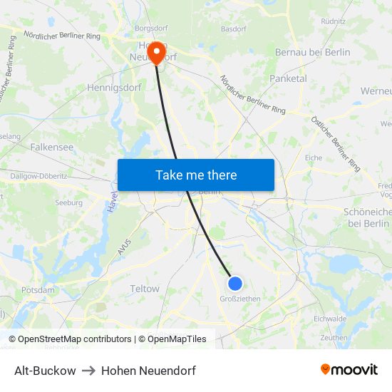 Alt-Buckow to Hohen Neuendorf map