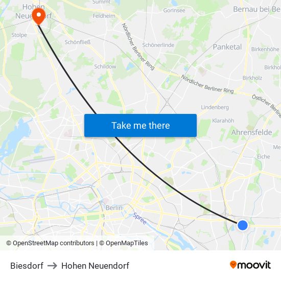 Biesdorf to Hohen Neuendorf map