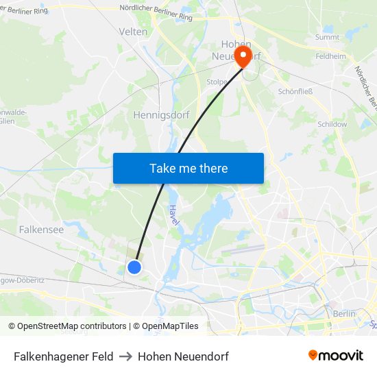 Falkenhagener Feld to Hohen Neuendorf map