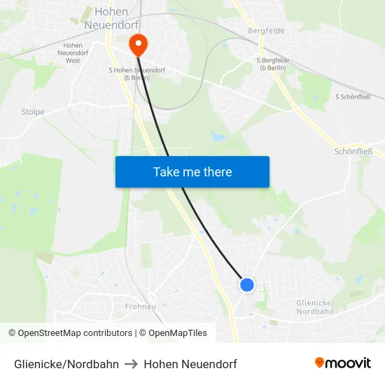 Glienicke/Nordbahn to Hohen Neuendorf map