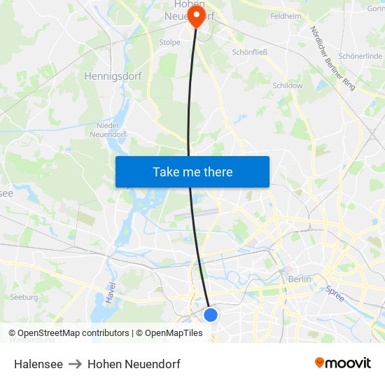 Halensee to Hohen Neuendorf map