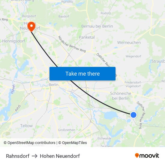 Rahnsdorf to Hohen Neuendorf map