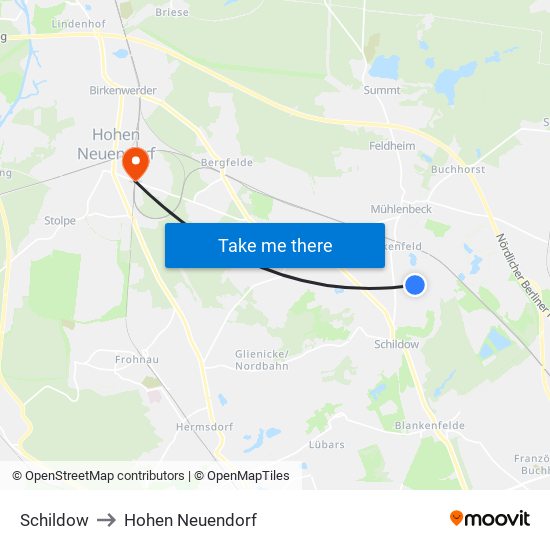 Schildow to Hohen Neuendorf map