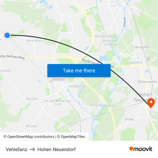 Vehlefanz to Hohen Neuendorf map
