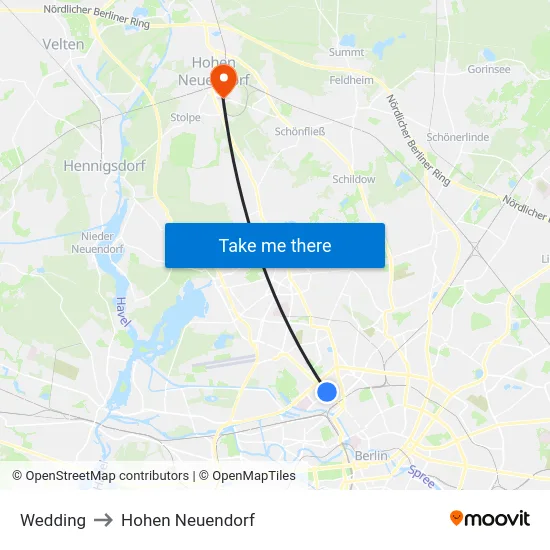 Wedding to Hohen Neuendorf map